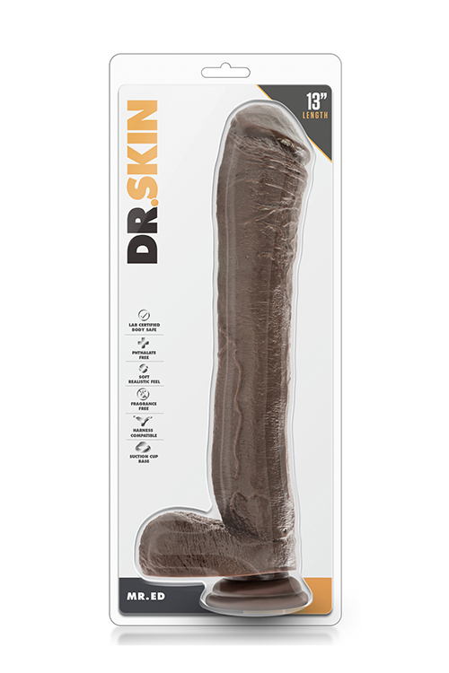 330656-P.jpg Dr. Skin Mr. Ed 13 Inch Dildo With Balls Chocolate