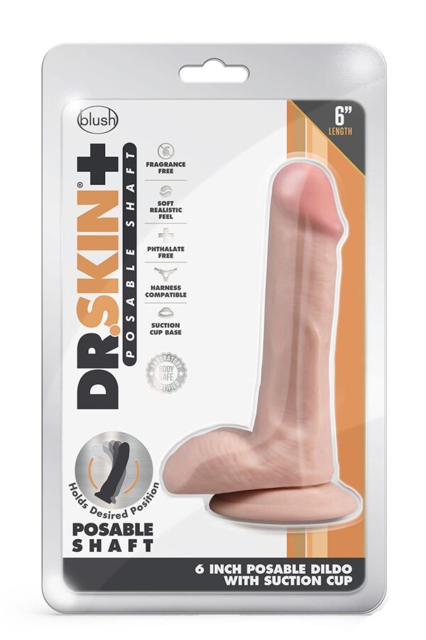 Dr. Skin Plus 6 Inch Posable Dildo With Balls  Vanilla