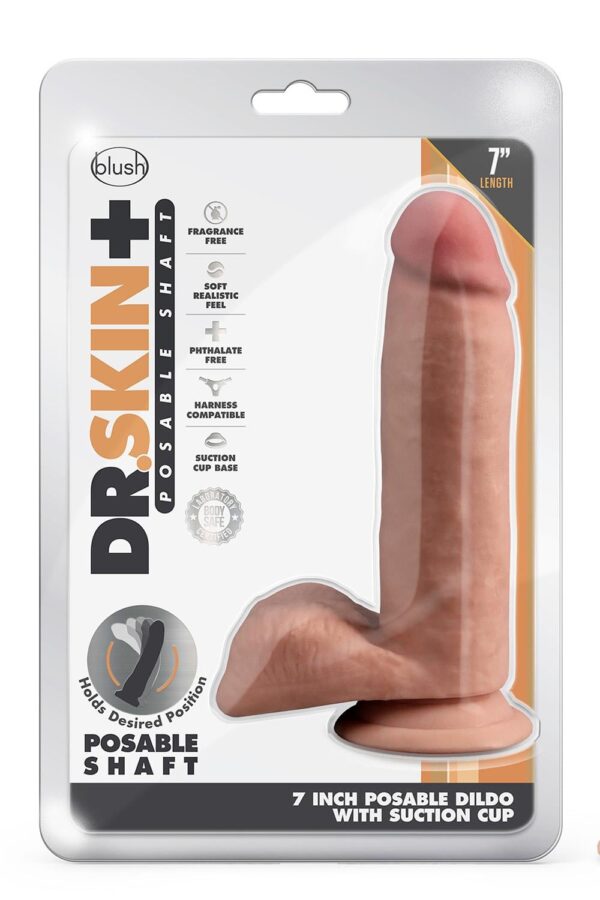Dr. Skin Plus  7 Inch Posable Dildo With Balls  Mocha