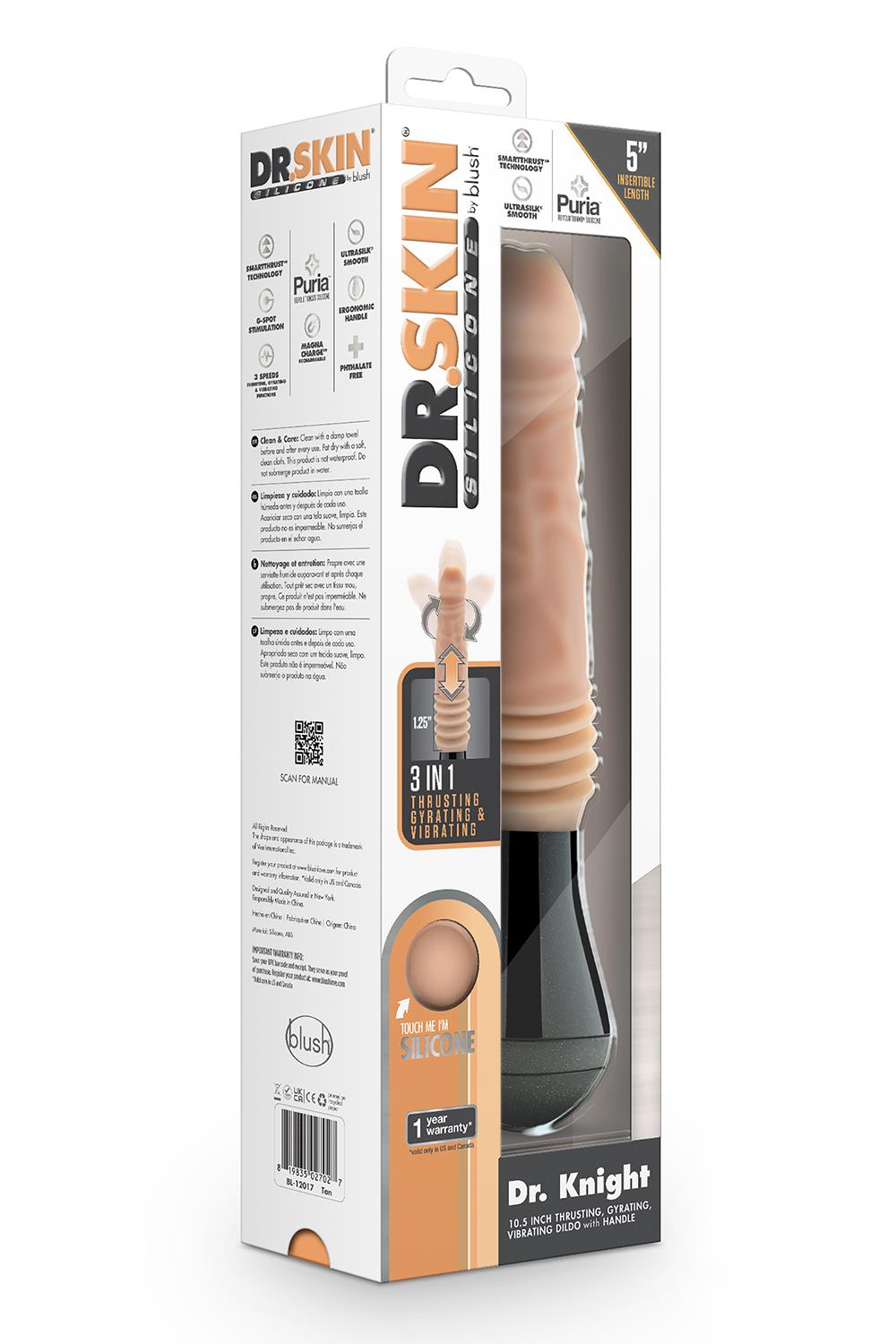 332018-P.jpg Dr. Skin Silicone Dr. Knight Thrusting Gyrating Vibrating Dildo Beige