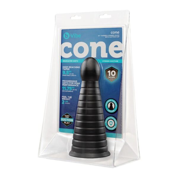B-Vibe Cone 10 Inch Tapered And Ribbed Dildo With Suction Cup