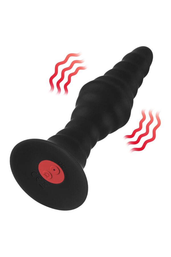 Forto Vibrating Ribbed Plug With Remote Control Large Black