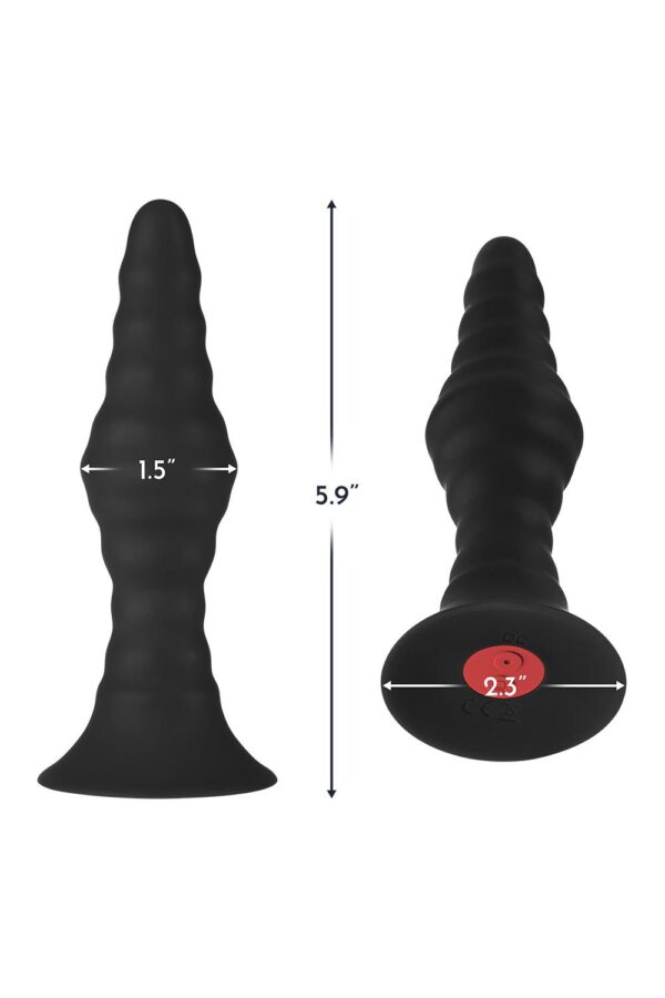 Forto Vibrating Ribbed Plug With Remote Control Large Black