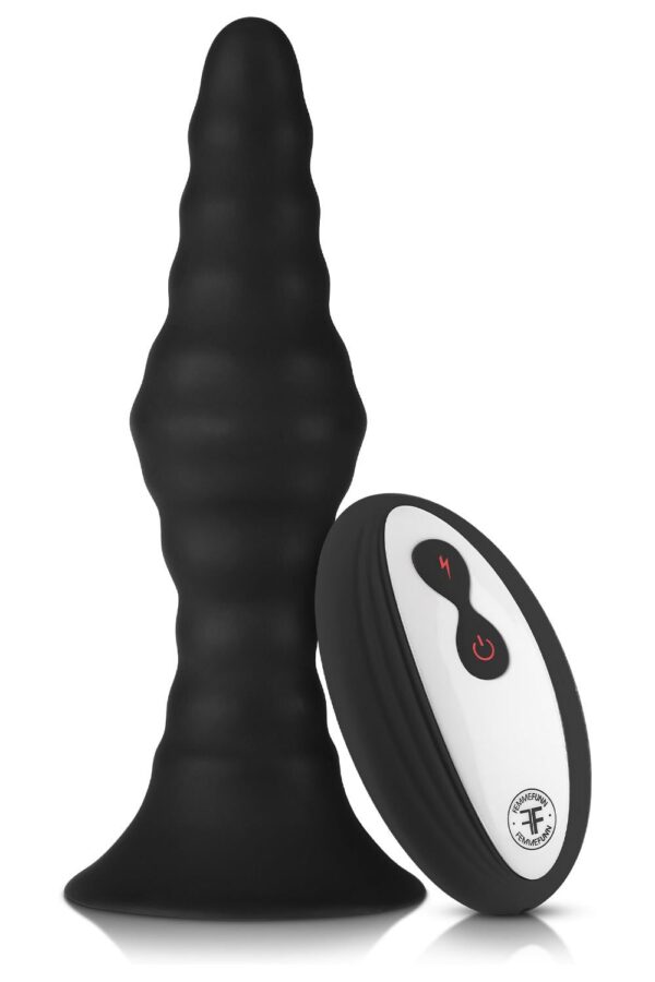 Forto Vibrating Ribbed Plug With Remote Control Large Black