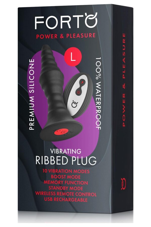 Forto Vibrating Ribbed Plug With Remote Control Large Black