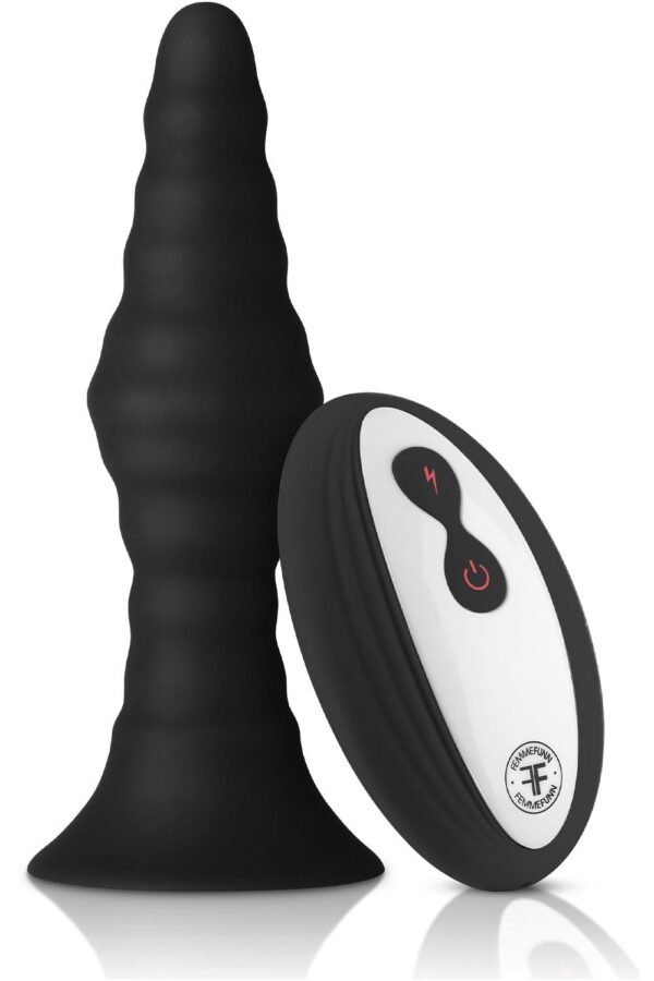 860478.jpg Forto Vibrating Ribbed Plug With Remote Control Small Black