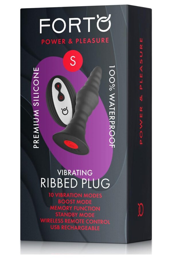 860478-P.jpg Forto Vibrating Ribbed Plug With Remote Control Small Black