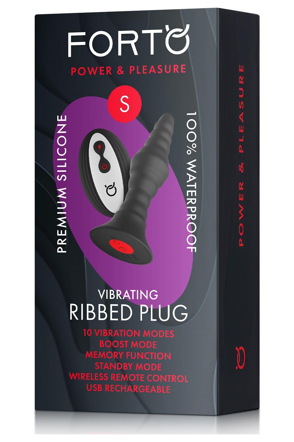 Forto Vibrating Ribbed Plug With Remote Control Small Black